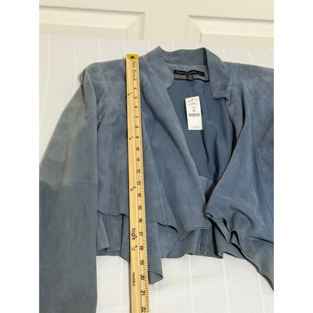 White House Black Market Blue Suede Draped Front Jacket 570209870 Womens XS